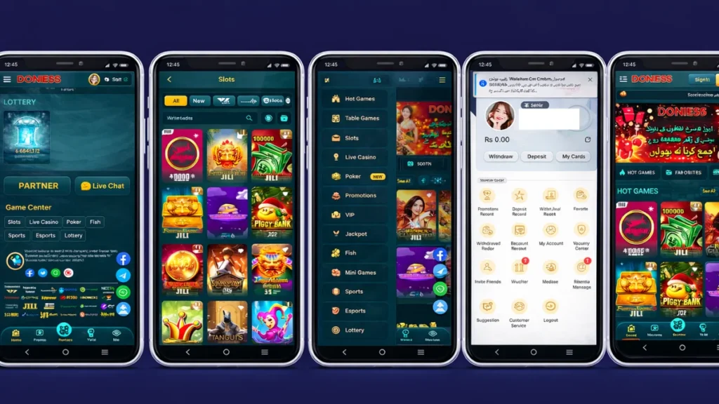 Screenshots of Done55 interface and games