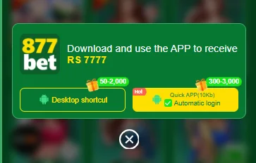 877Bet Game app download banner offering Rs 7777 bonus with auto login feature