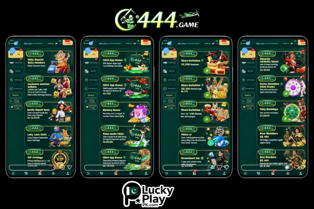 C444 app bonus offers and rewards screen for Pakistani players