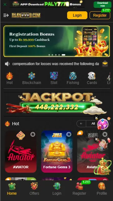 Play 7778 homepage with jackpot 448 million and hot slot games