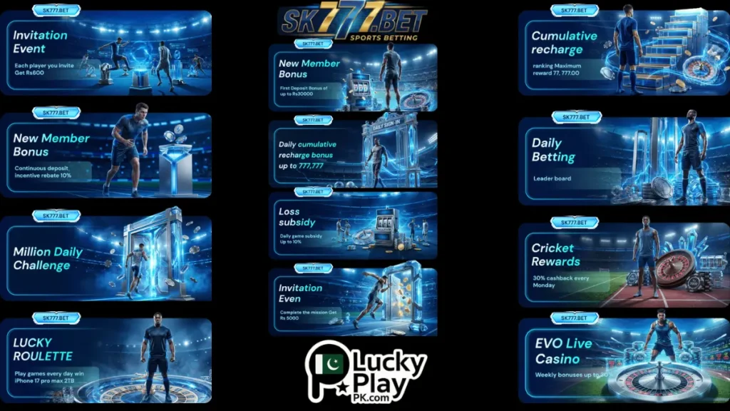 SK777 online app bonuses including new member bonus, cricket rewards and daily offers