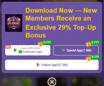 app download options with 29% top-up bonus for new members