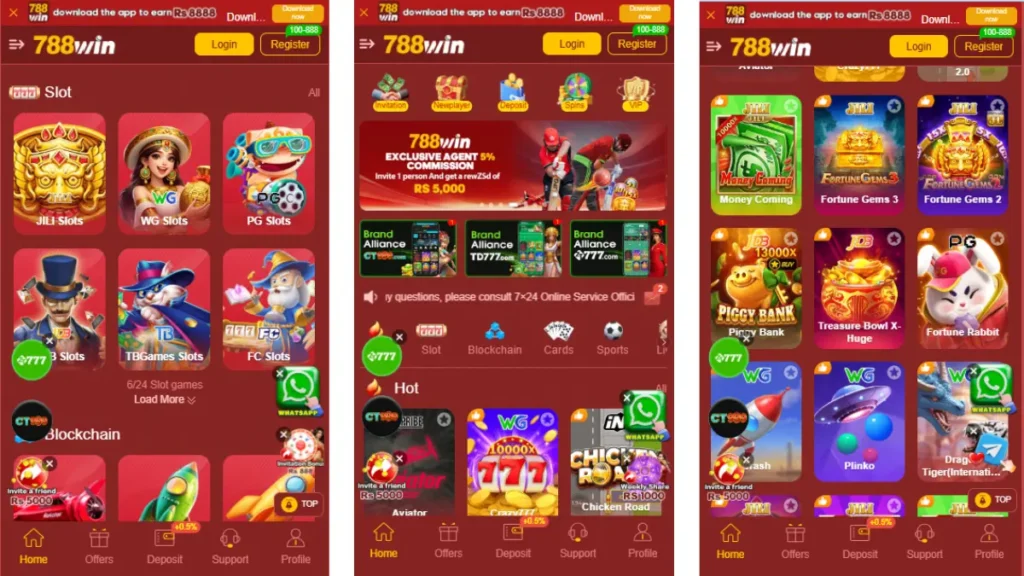 Homepage and games of the app